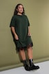Shirt-Kleid, asymmetrischer Spitzensaum