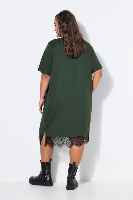 Shirt-Kleid, asymmetrischer Spitzensaum