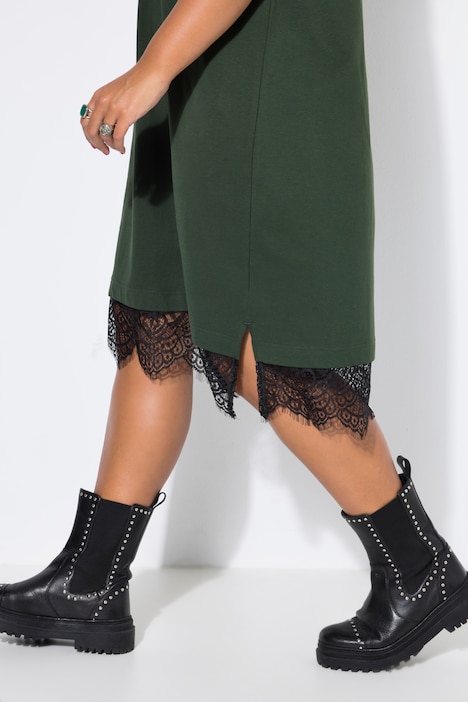 Shirt-Kleid, asymmetrischer Spitzensaum