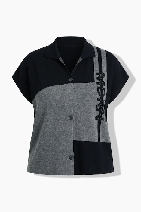 Strickjacke, Colorblocking, Stehkragen, Halbarm