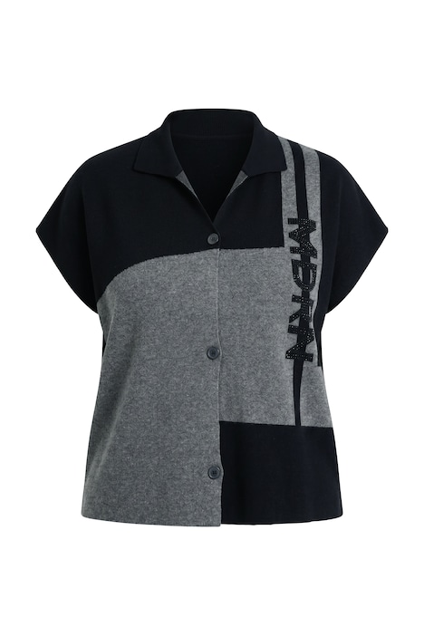 Strickjacke, Colorblocking, Stehkragen, Halbarm
