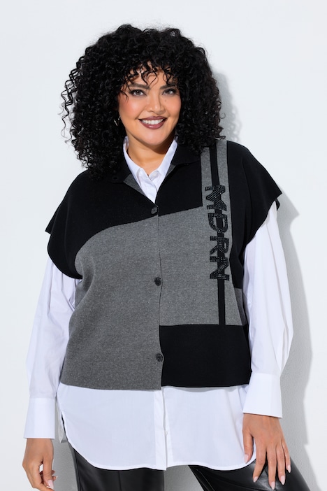 Strickjacke, Colorblocking, Stehkragen, Halbarm