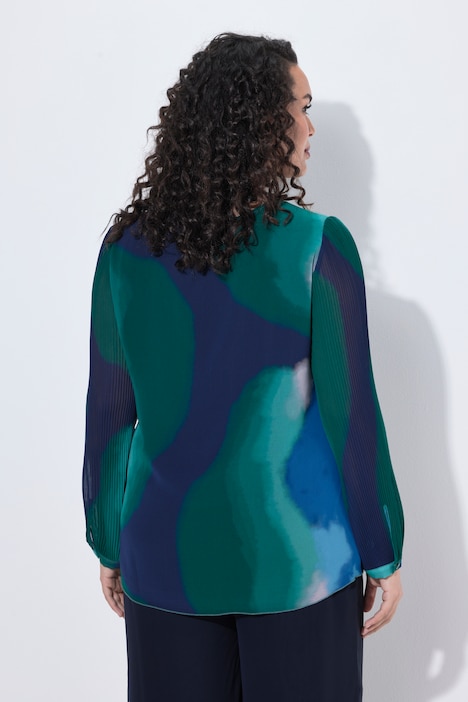 Chiffon-Bluse, doppellagig, Rundhals, Plissee-Langarm