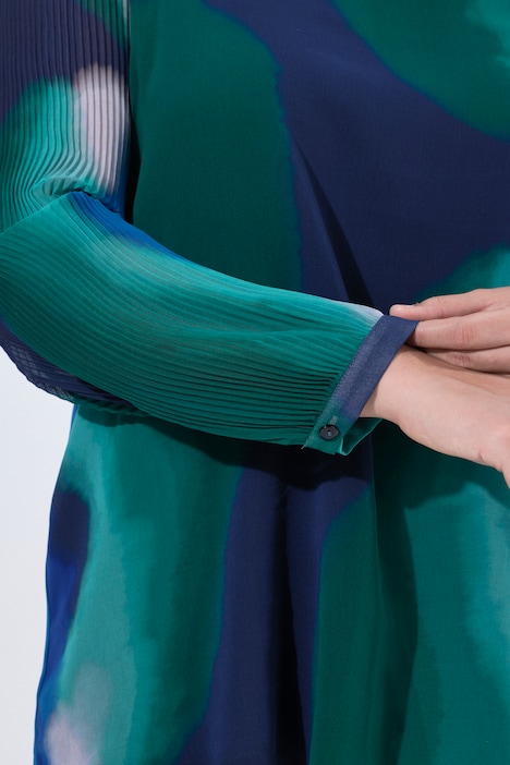 Chiffon-Bluse, doppellagig, Rundhals, Plissee-Langarm