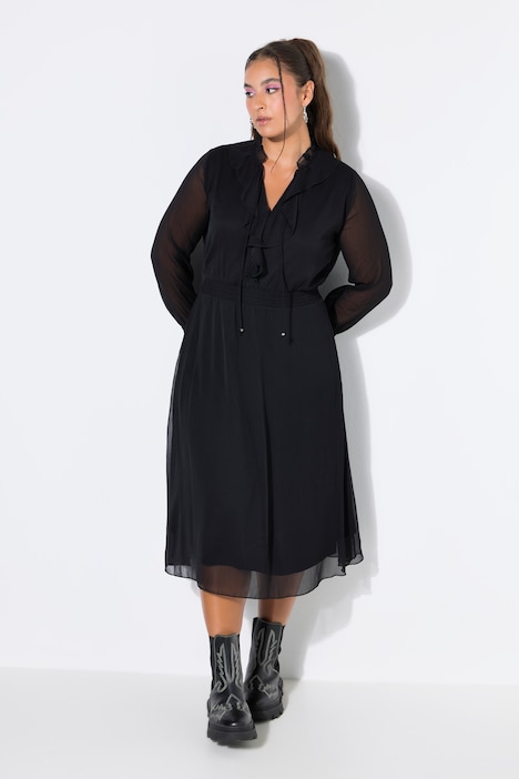 Maxikleid, A-Linie, Chiffon, Volants, elastische Taille