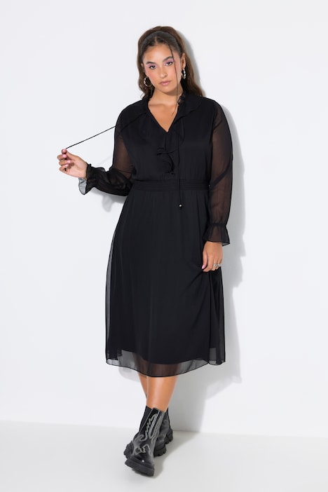 Maxikleid, A-Linie, Chiffon, Volants, elastische Taille
