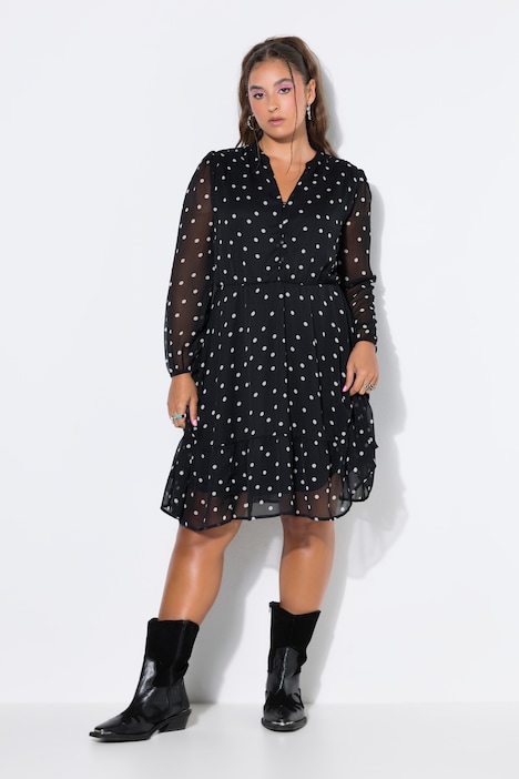 Kleid, Chiffon mit Punkten, blickdichtes Unterkleid