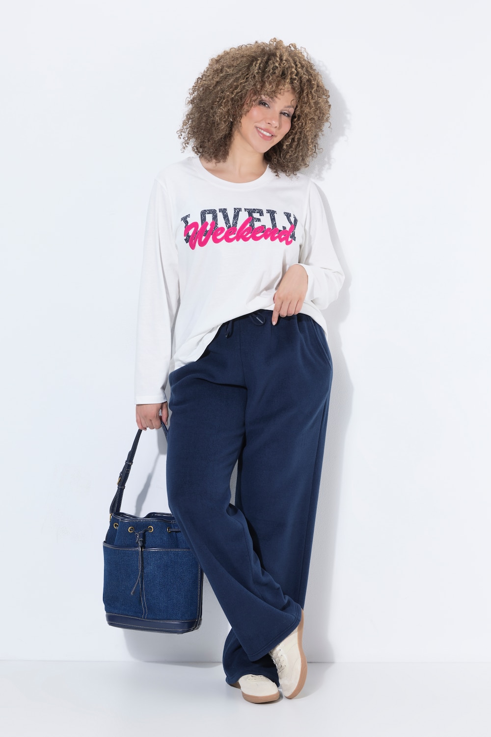 Broek Rose, wijde, rechte pijpen, elastische tailleband