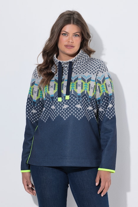 Norweger Strickfleece - Pullover. Langarm, Stehkragen
