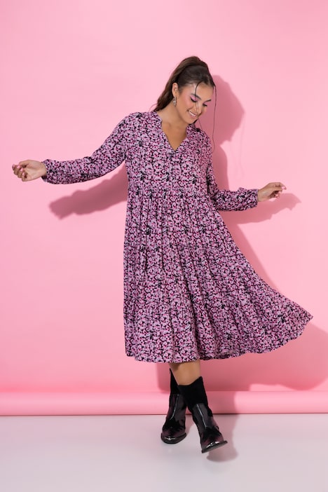 Midikleid, A-Shape, Alloverprint, 3/4-Ärmel
