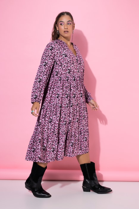 Midikleid, A-Shape, Alloverprint, 3/4-Ärmel