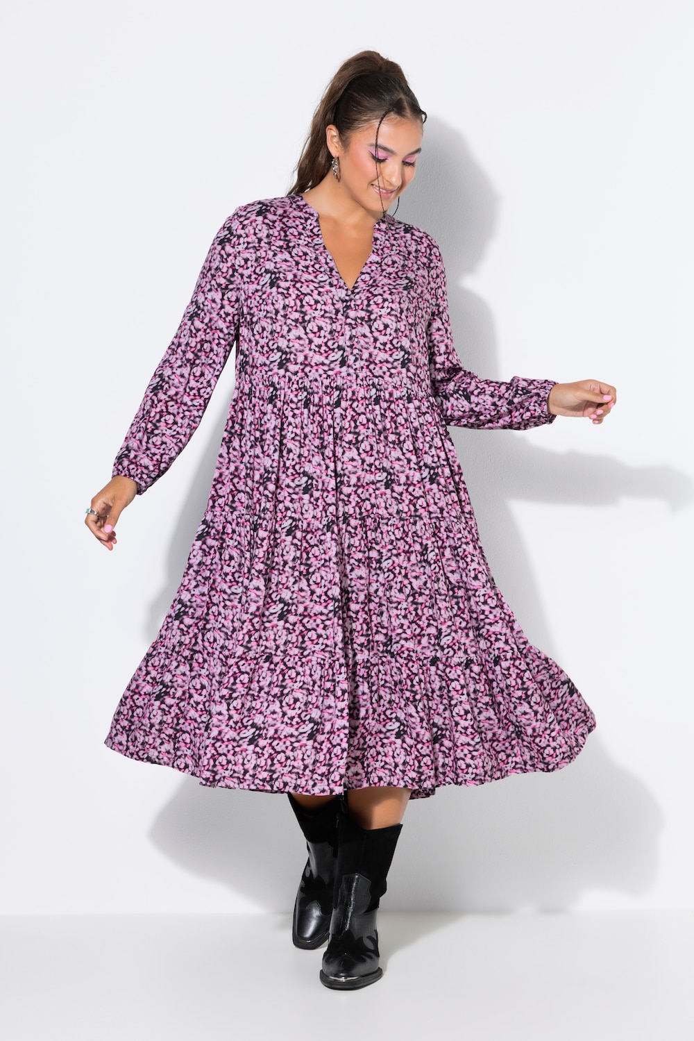 Midikleid, A-Shape, Alloverprint, 3/4-Ärmel