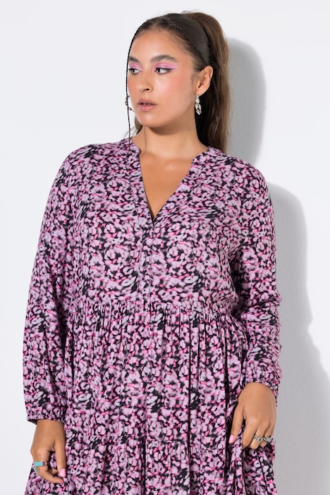 Midikleid, A-Shape, Alloverprint, 3/4-Ärmel