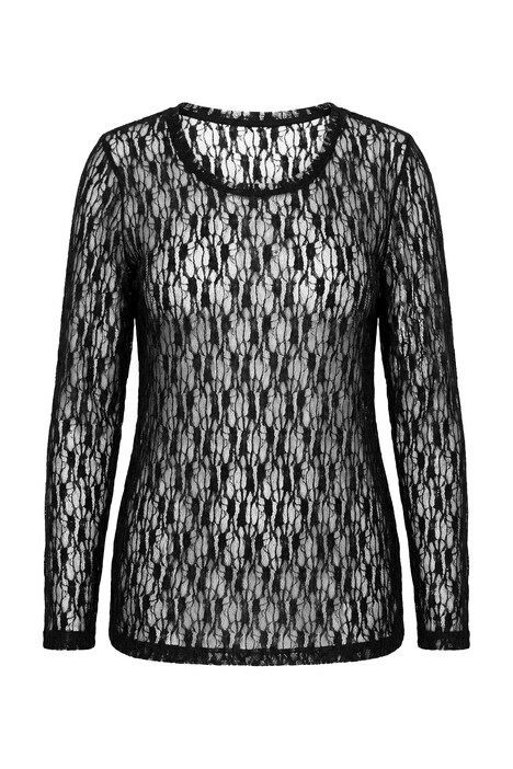 Shirt, Spitze, Slim, Rundhalsausschnitt, Langarm