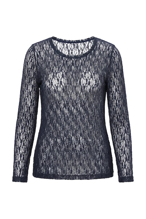 Shirt, Spitze, Slim, Rundhalsausschnitt, Langarm