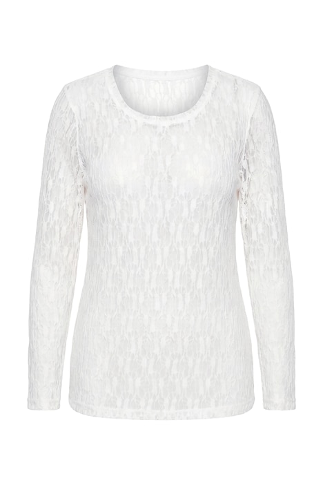 Shirt, Spitze, Slim, Rundhalsausschnitt, Langarm