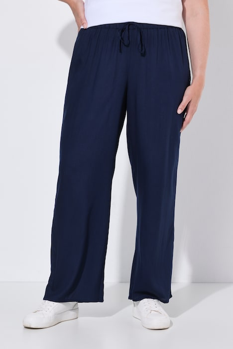 Pantalon, jambe droite, ceinture élastique avec cordon à nouer