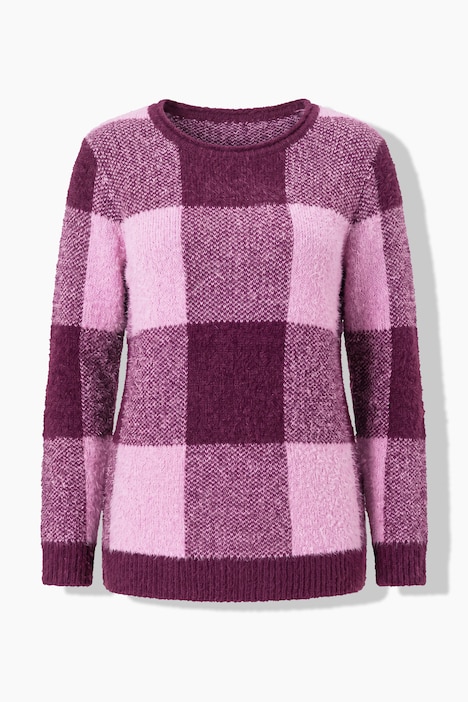 Karo-Strickpullover, Rundhals,Langarm
