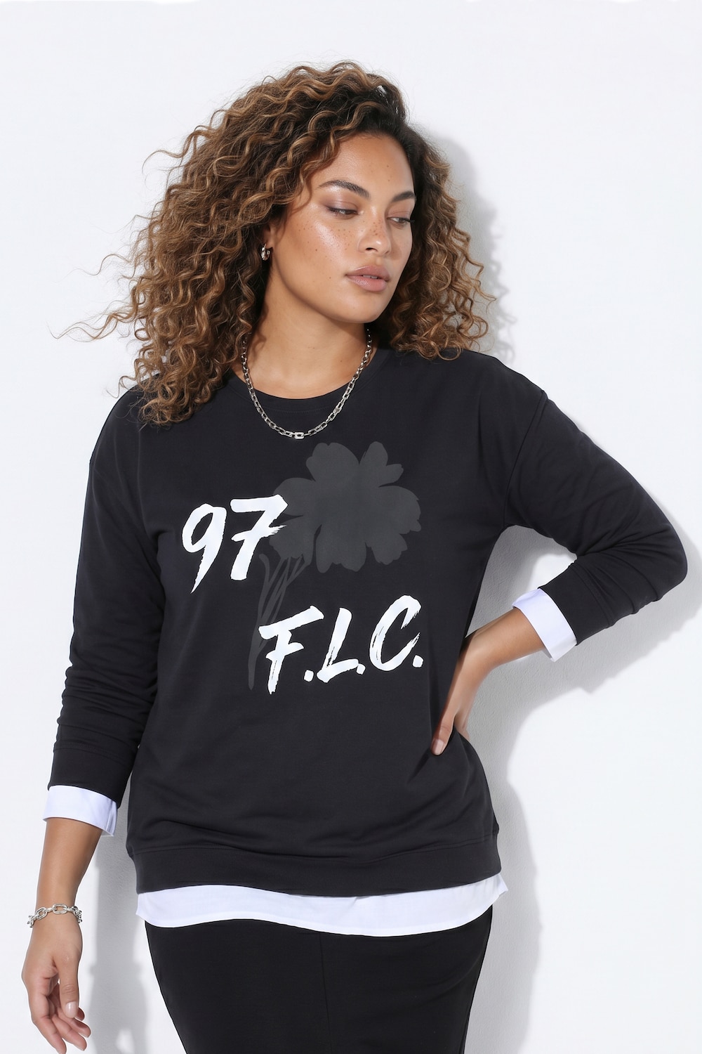 Sweatshirt, loose fit, print in zwart/wit