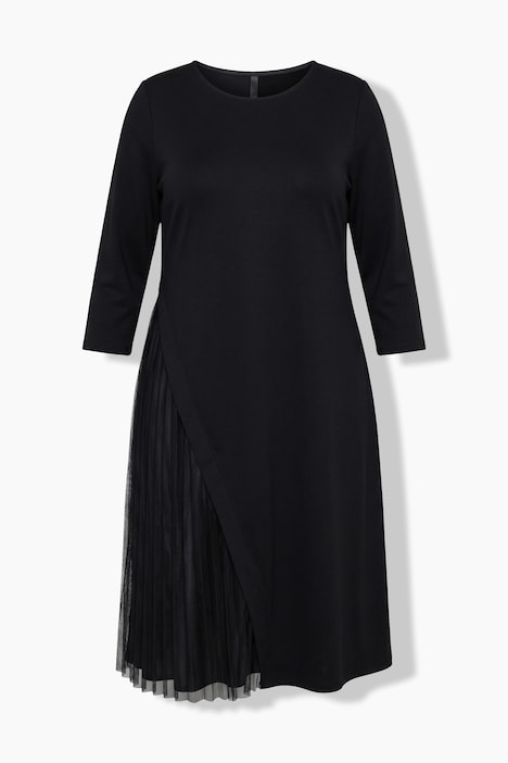 Midi-Jerseykleid, Plissee-Einsatz , A-Linie, Rundhals, 3/4-Arm