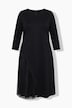 Midi-Jerseykleid, Plissee-Einsatz , A-Linie, Rundhals, 3/4-Arm