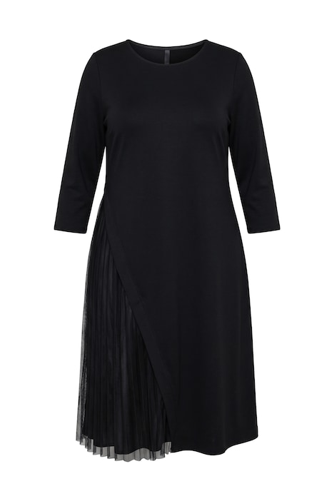 Midi-Jerseykleid, Plissee-Einsatz , A-Linie, Rundhals, 3/4-Arm