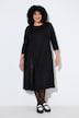 Midi-Jerseykleid, Plissee-Einsatz , A-Linie, Rundhals, 3/4-Arm
