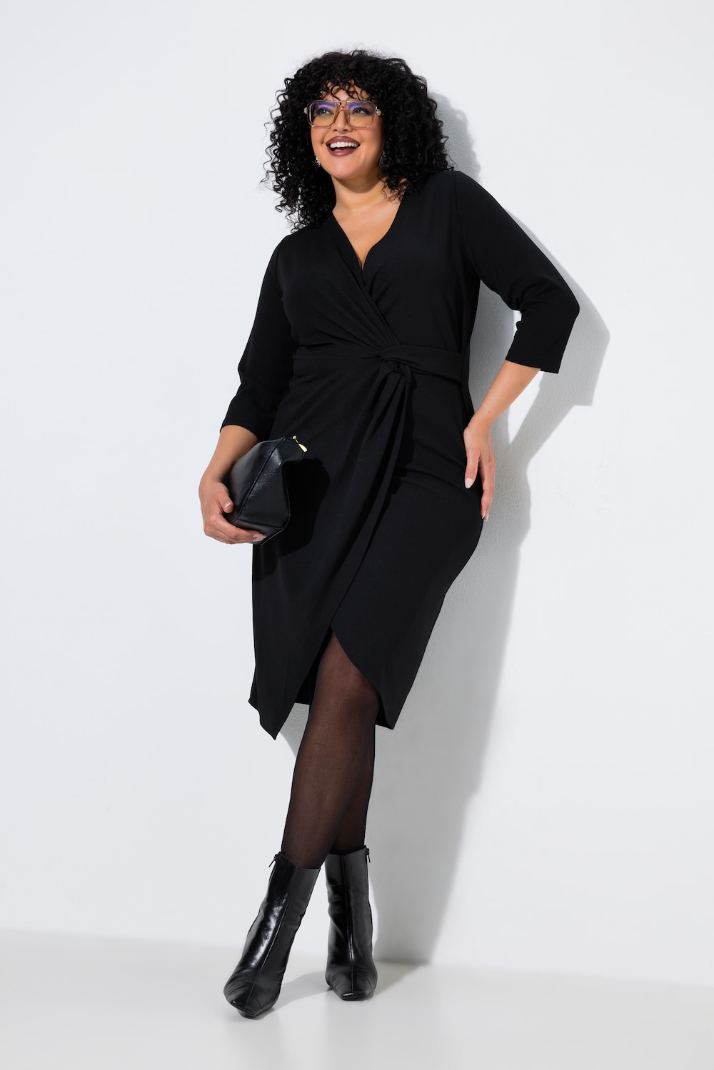 Midikleid, Wickeloptik, V-Ausschnitt, 3/4-Arm