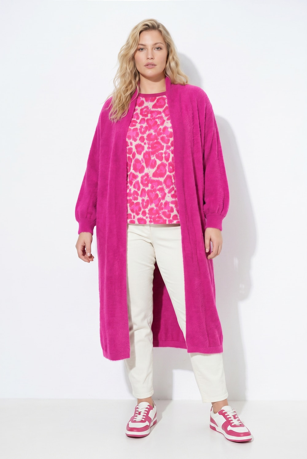 Long-Strickjacke, ohne Verschluss, Langarm