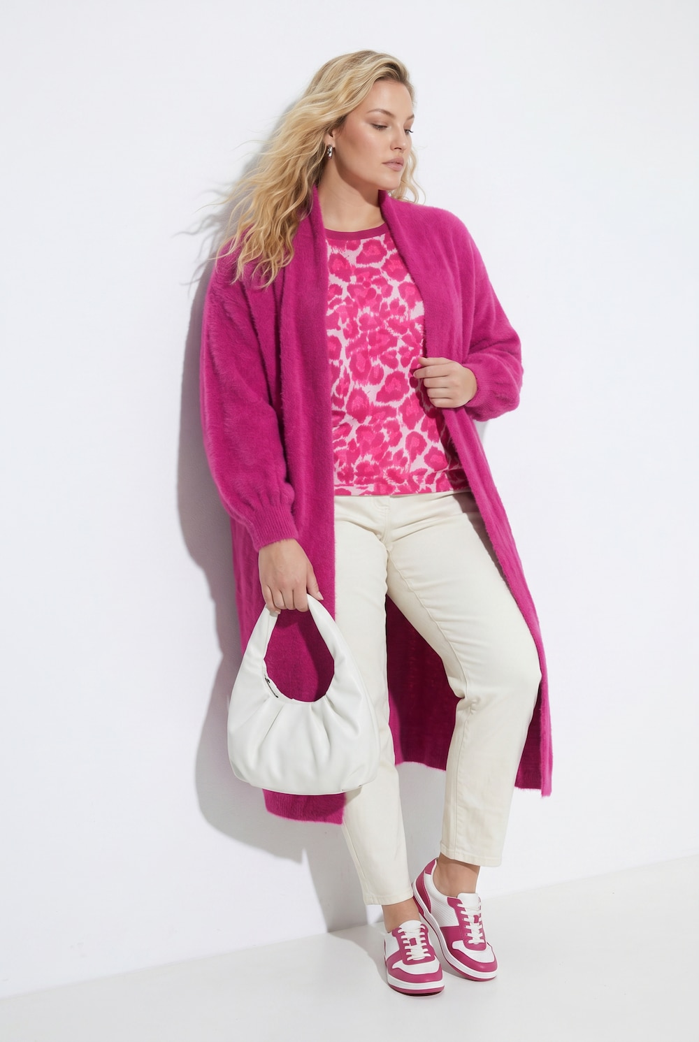 Long-Strickjacke, ohne Verschluss, Langarm