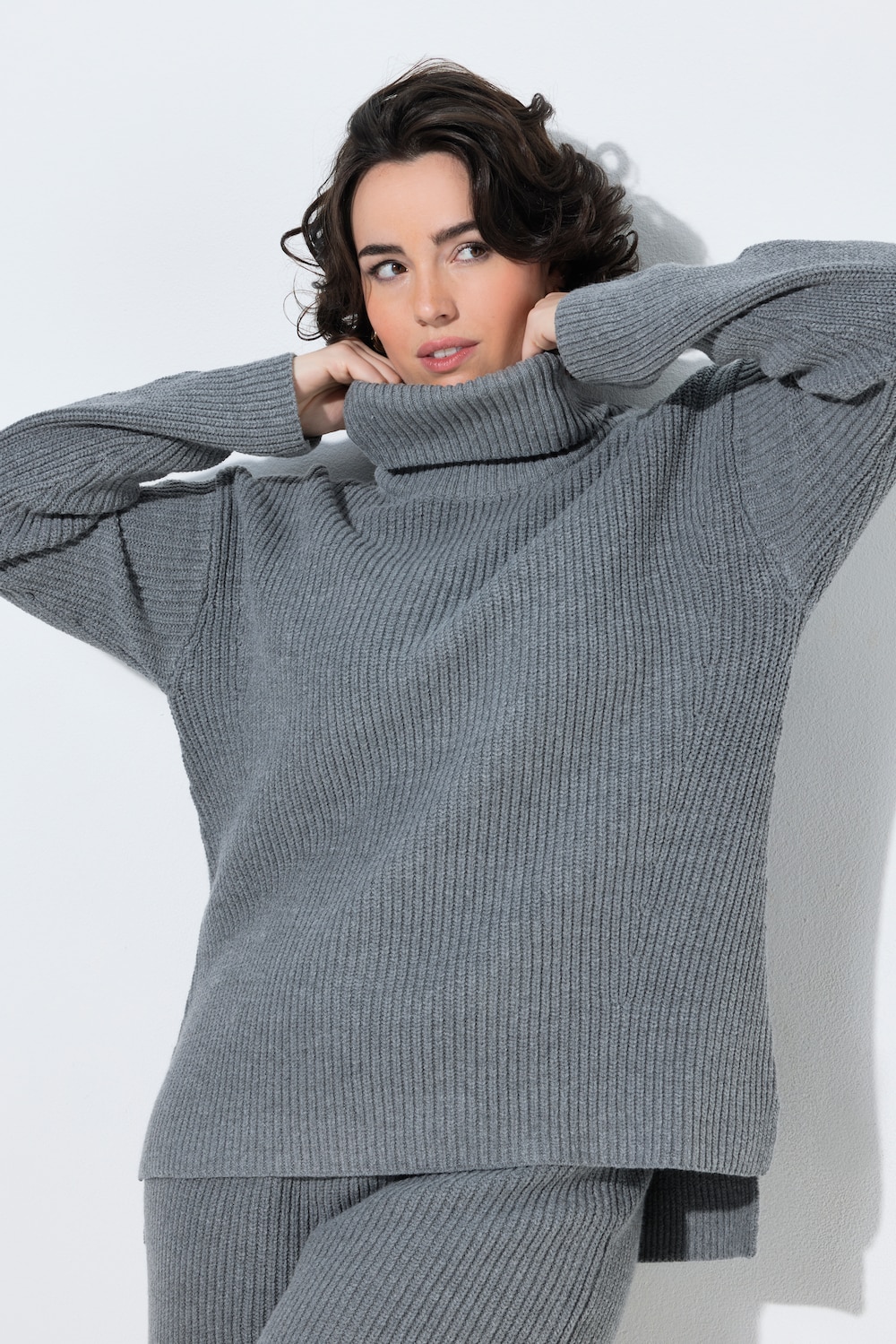 Pullover, Strukturstrick, A-Linie, Rollkragen, Langarm