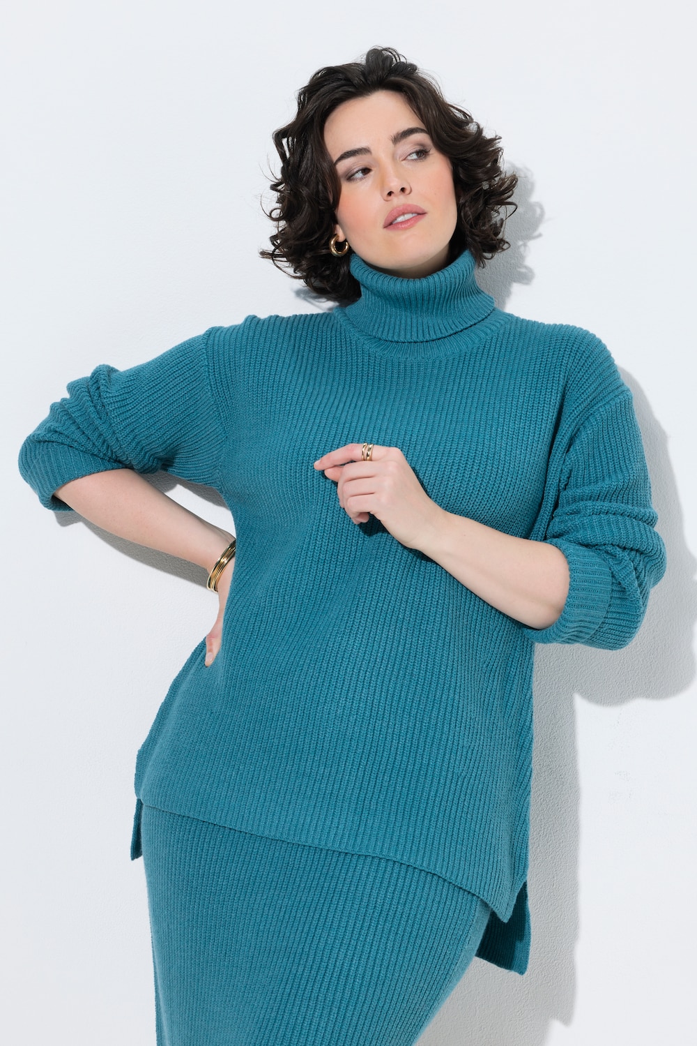 Pullover, Strukturstrick, A-Linie, Rollkragen, Langarm