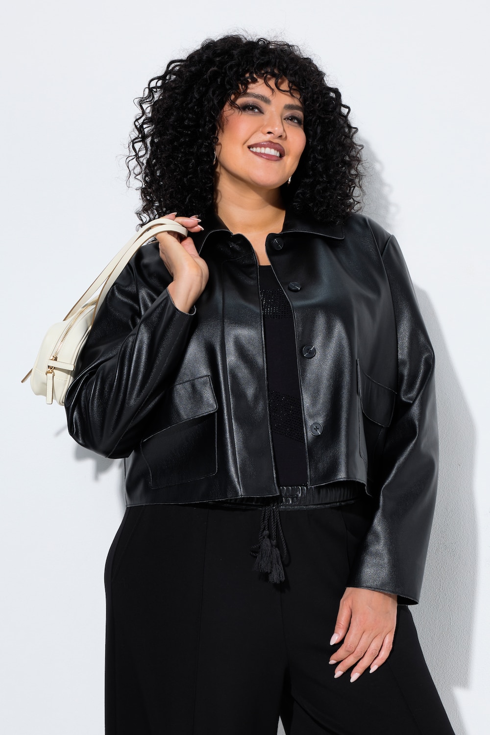 Jacke, Lederoptik, Hemdkragen, Oversized