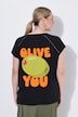 T-shirt, oversize o pudełkowym fasonie, nadruk z motywem oliwek na plecach