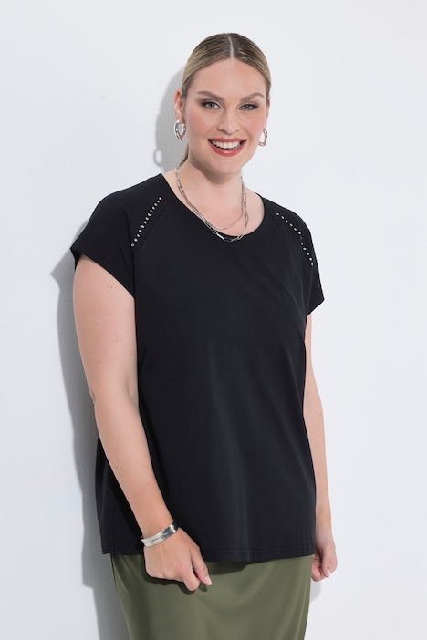 T-shirt, oversize o pudełkowym fasonie, nadruk z motywem oliwek na plecach
