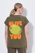 T-shirt, oversize o pudełkowym fasonie, nadruk z motywem oliwek na plecach