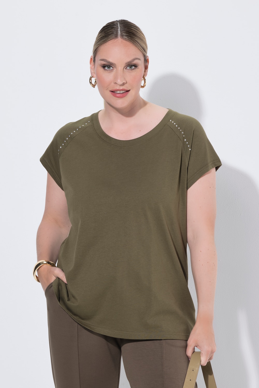 T-Shirt, Boxy Fit, Oliven-Rückenprint