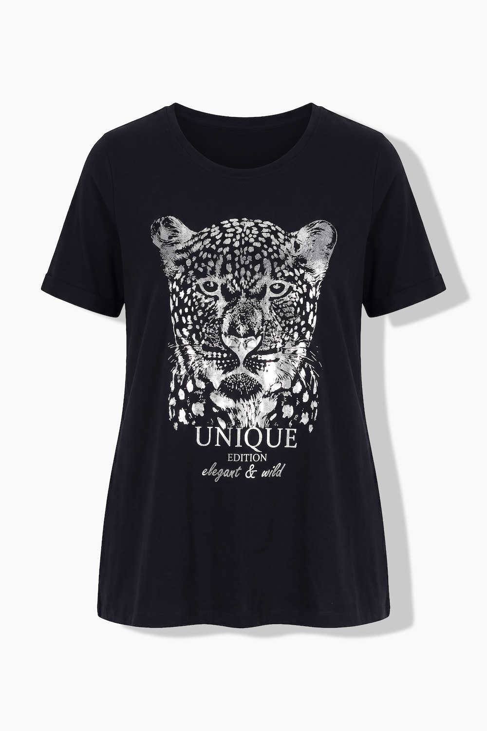 T-Shirt, A-Linie, glänzendes Leoparden-Motiv