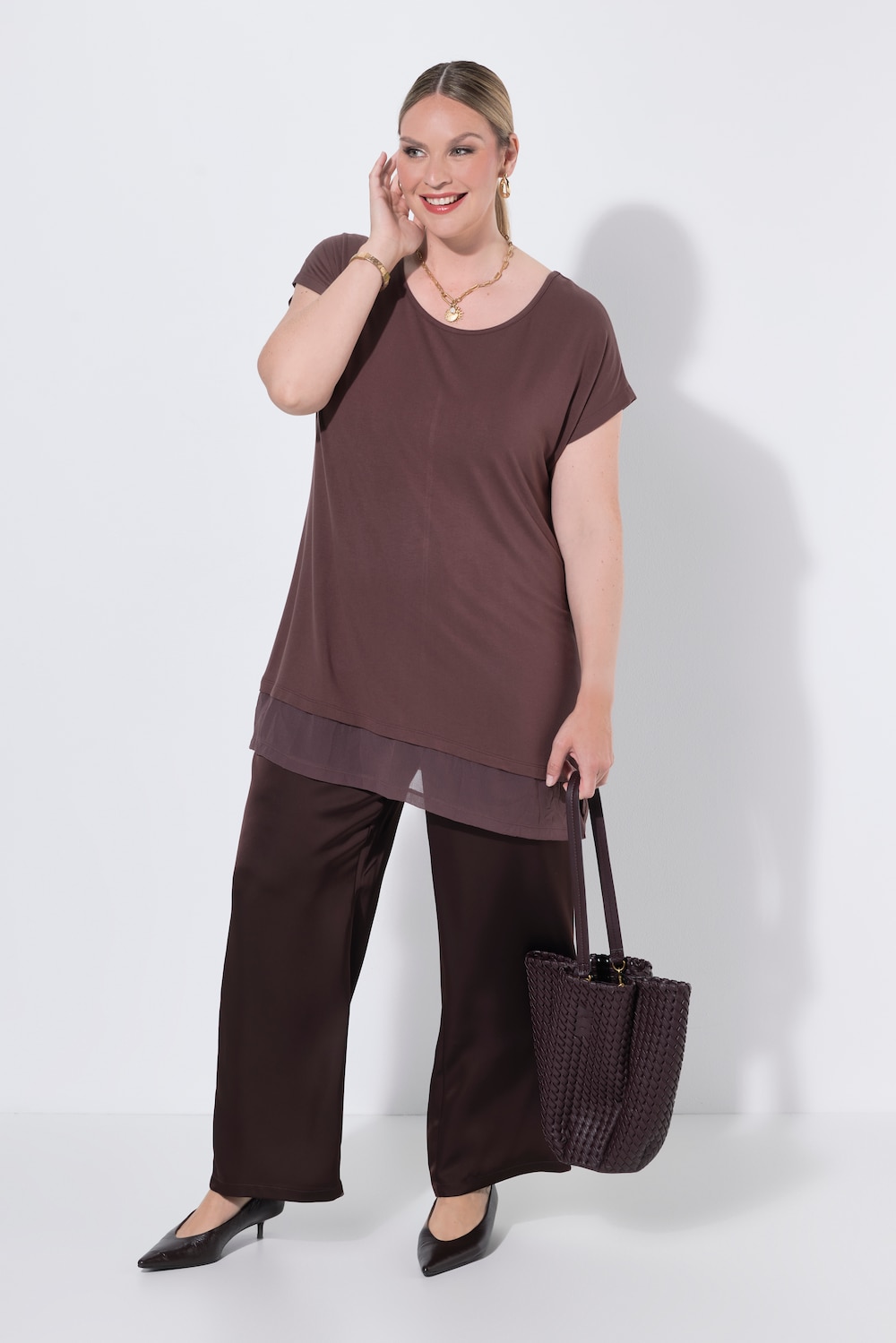 T-Shirt, A-Linie, Chiffon-Saum