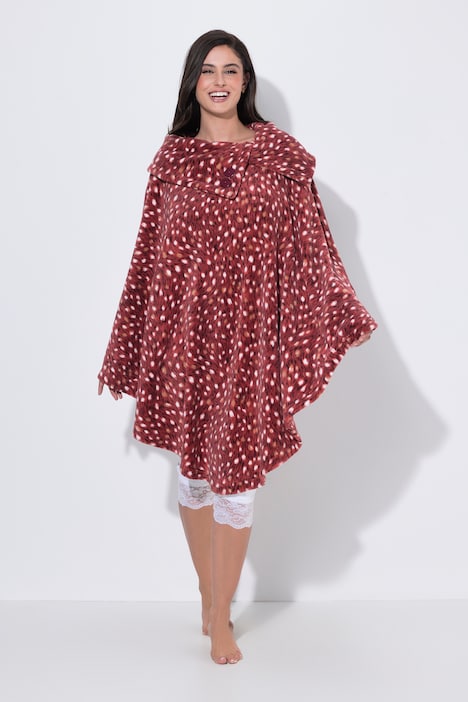 Homewear-Poncho, Plüsch, gemustert, Kragen