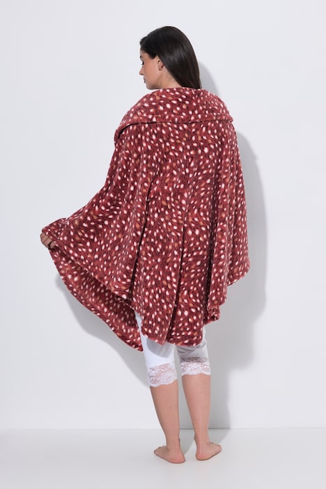 Homewear-Poncho, Plüsch, gemustert, Kragen