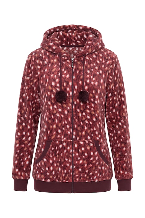 Homewear-Jacke, Plüsch, gemustert, Kapuze, Langarm