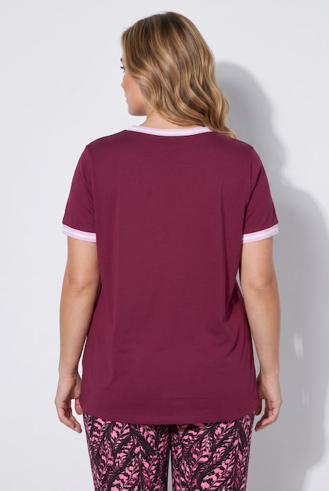 T-Shirt, A-Linie, Streifenbündchen, gerundeter Saum