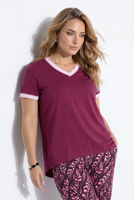 T-Shirt, A-Linie, Streifenbündchen, gerundeter Saum