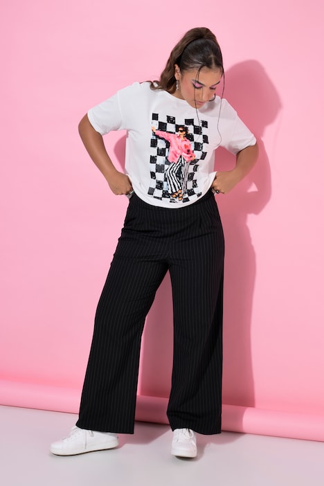 Nadelstreifen-Hose, Wide Legs, teilelastischer Bund