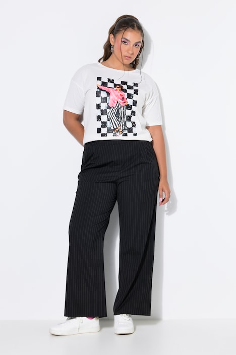 Nadelstreifen-Hose, Wide Legs, teilelastischer Bund