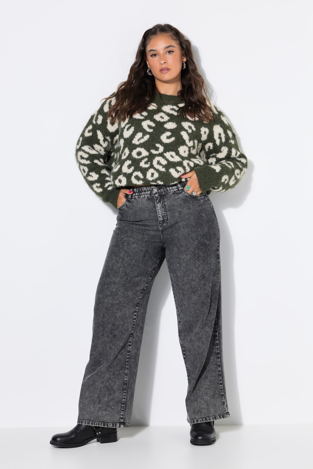 Jeans, Wide Legs, Snow Wash, 5-Pocket