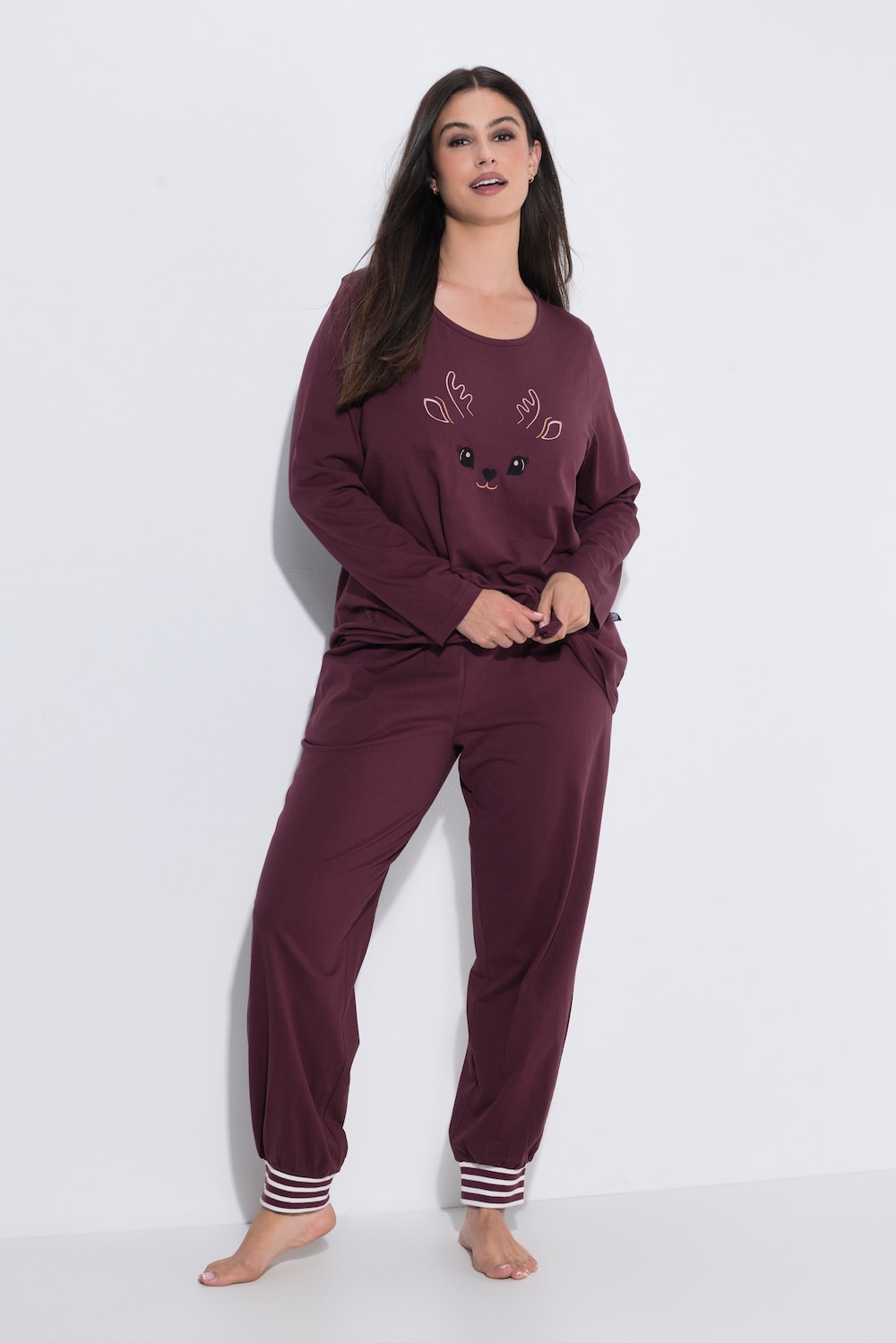 Pyjama, Rehkitz-Stickerei, Rundhals, Langarm