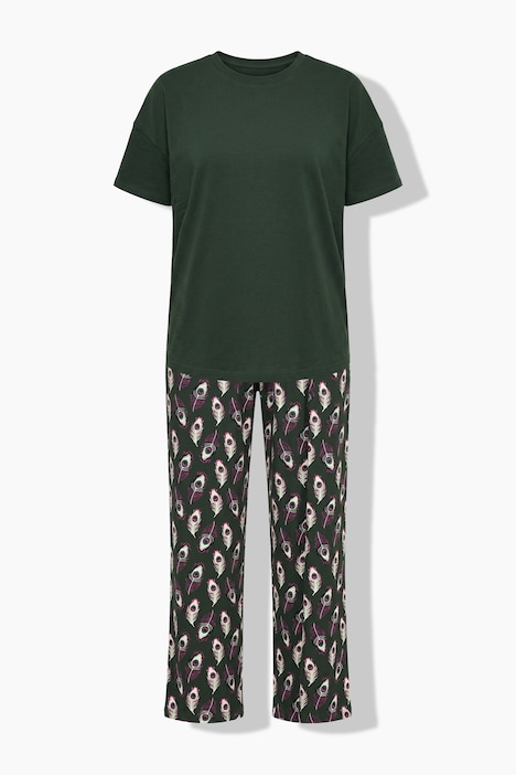 Schlafanzug, Zweiteiler, uni Shirt, lange Hose mit Print