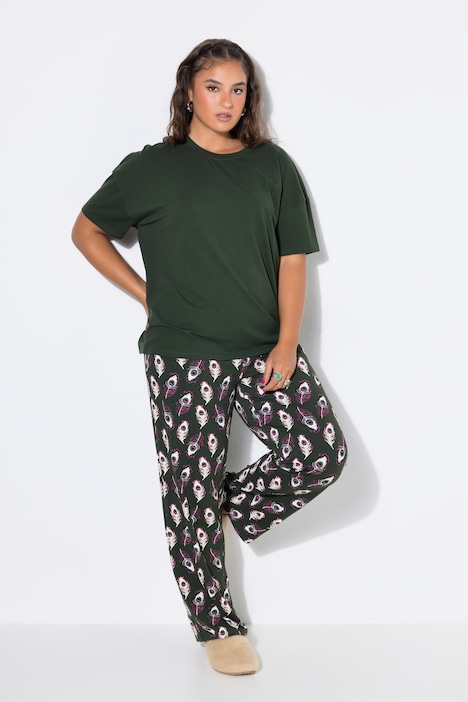 Schlafanzug, Zweiteiler, uni Shirt, lange Hose mit Print